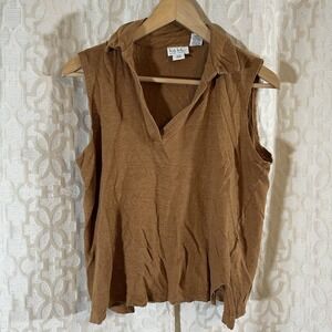 Nicole Miller Tank Top Womens Tan 100% Linen Sleeveless Casual Cami Size L
